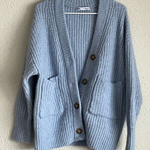 Zara Chunky Knit Oversized Cardigan Blue Alpaca Blend Cozy